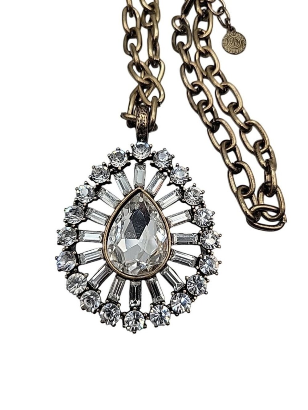 RJ Graziano CN Large Crystal Statement Pendant Necklace 40" Chunky Gold Tone - Picture 15 of 16